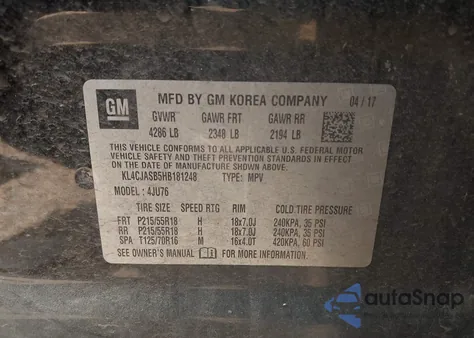 2017 Buick Encore Preferred z USA, uszkodzony, nr VIN KL4CJASB5HB181248